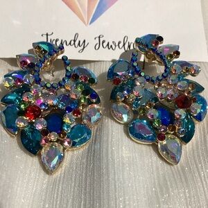 💋 BlueIridescent Crystal Rhinestone beaded Earrings 💖